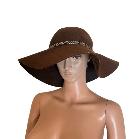 Free Press floppy hat chocolate brown gold chain brim wool Fall Winter OSFM - Picture 2 of 12